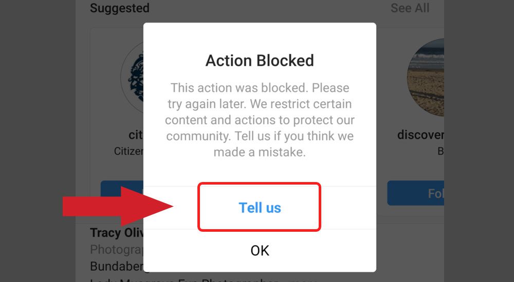 action blocked on instagram