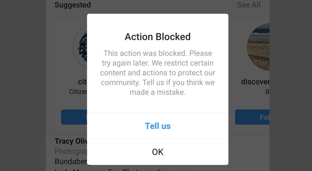 Instagram action blocked