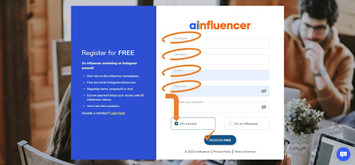 Register for free on Ainfluencer