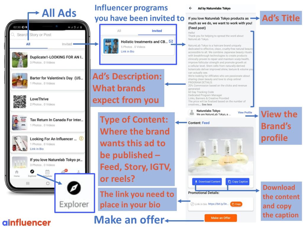 explore the ads on Ainfluencer and start to talk with brands