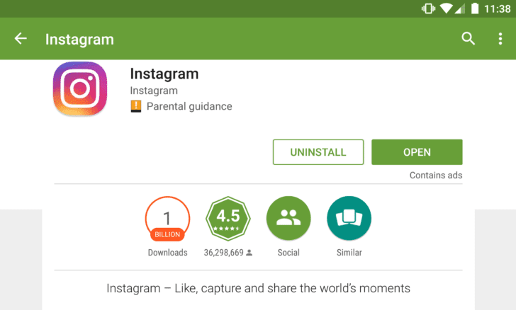 Update the Instagram app from Google Play (official store)