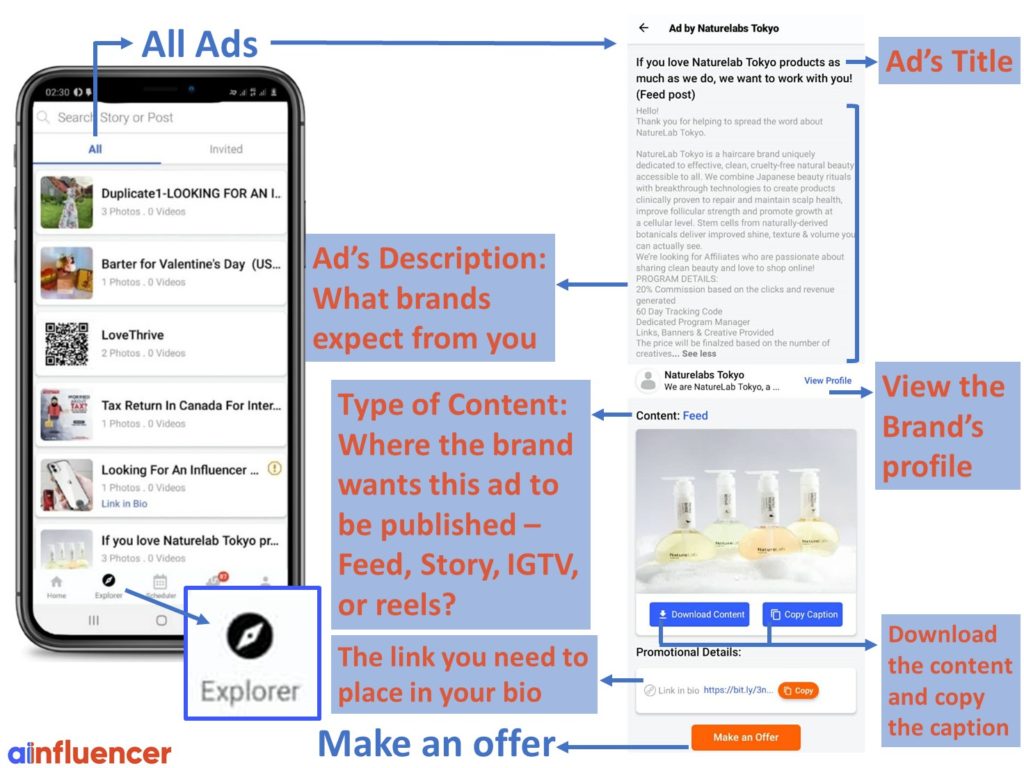 find ads and make offers on Ainfluencer