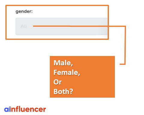 search filters to invite influencers: gender