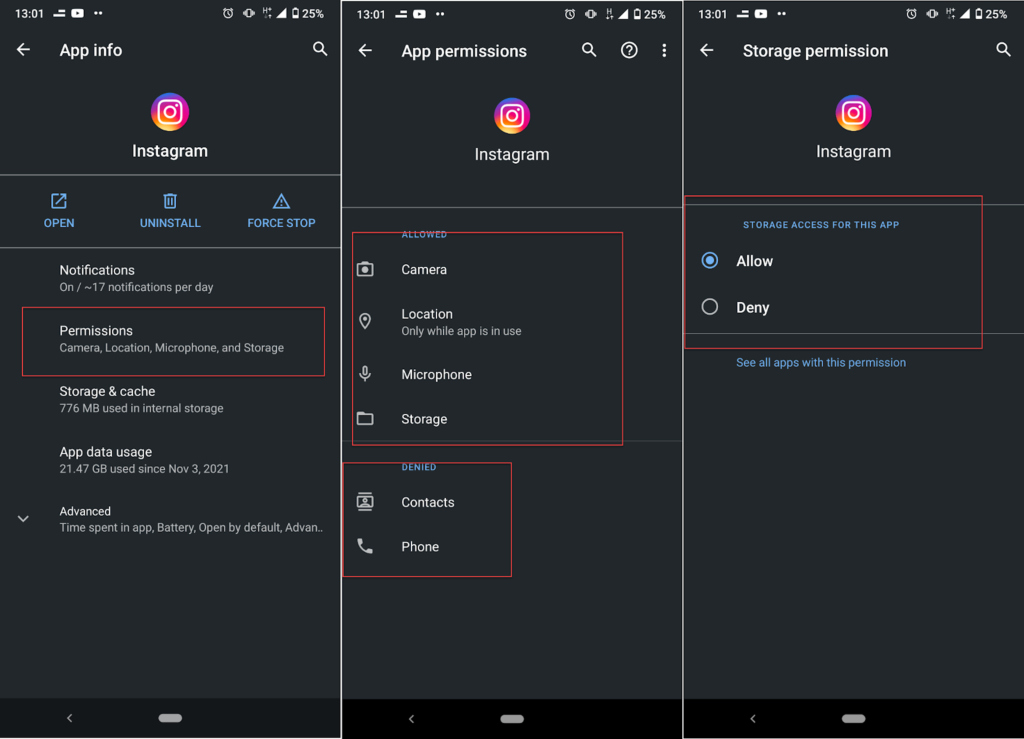 enable app permissions on android