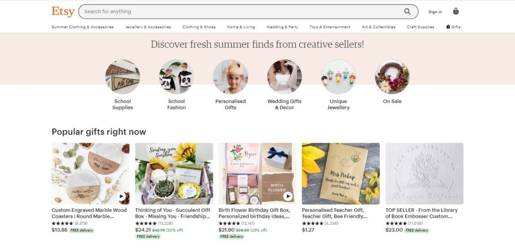 Etsy homepage