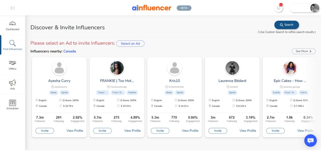 Find your suitable influencers on Ainfluencer