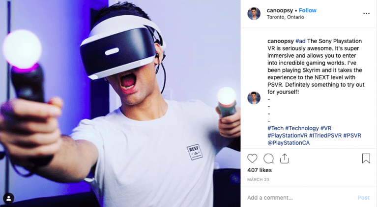 Influencer marketing examples-Sony PlayStation Virtual Reality Headset
