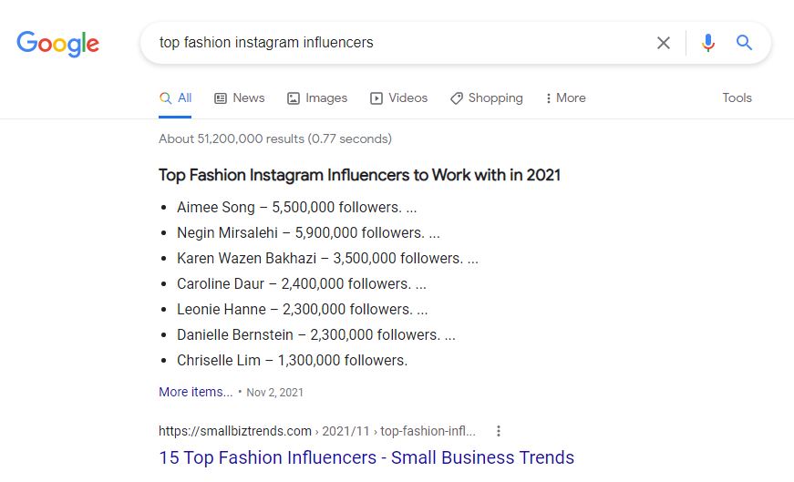 use google to find Instagram influencers