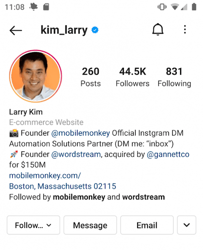 Optimized Instagram bio