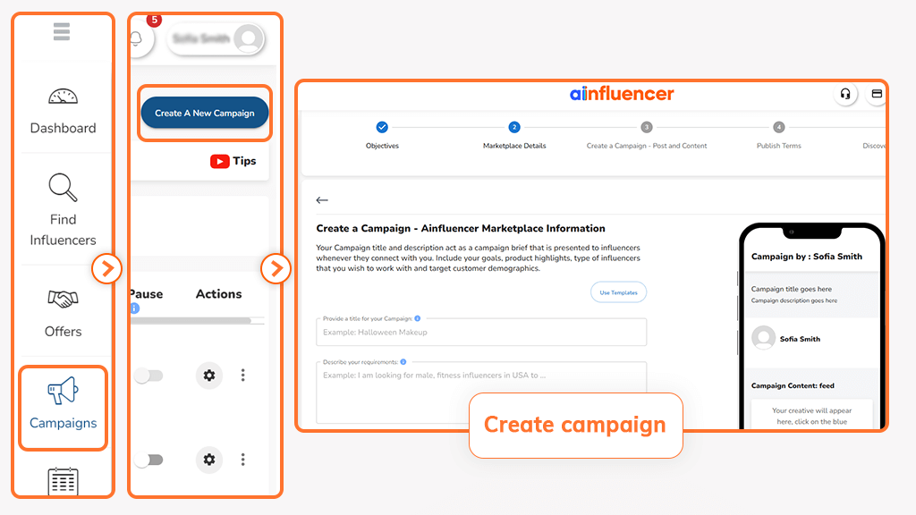Create campaign on Ainfluencer