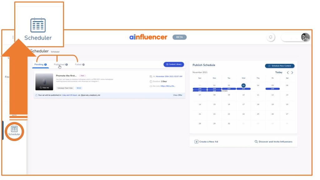 viewing and editing posts that we have scheduled for our Instagram influencer program on Ainfluencer’s scheduler.