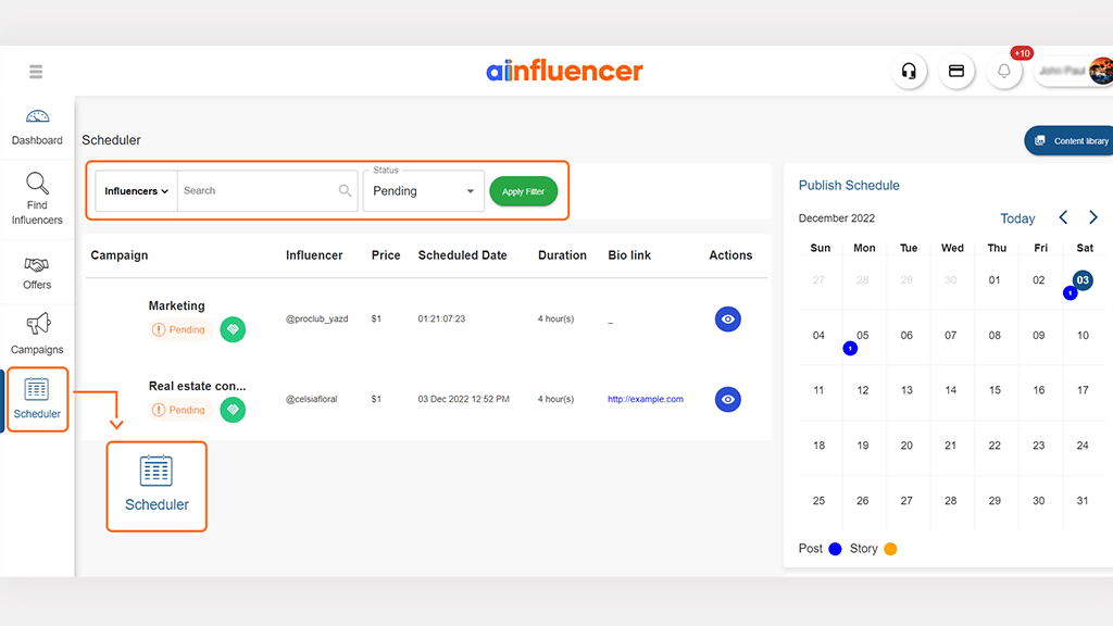 Scheduler on Ainfluencer