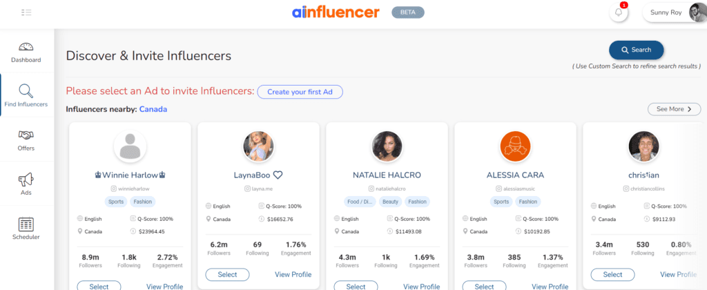 Ainfluencer-Find influencers