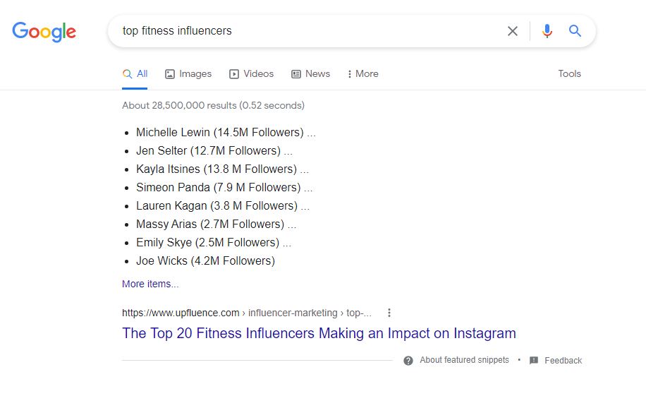 use google to find influencers