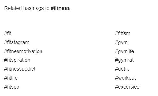 fitness hashtags