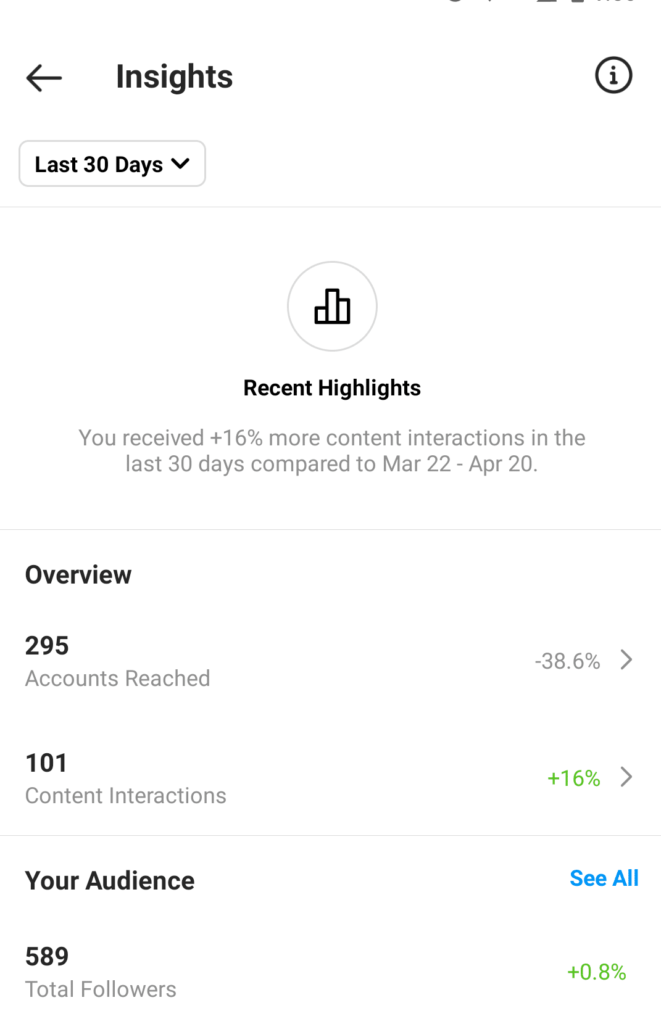 Last 30 days Instagram insight