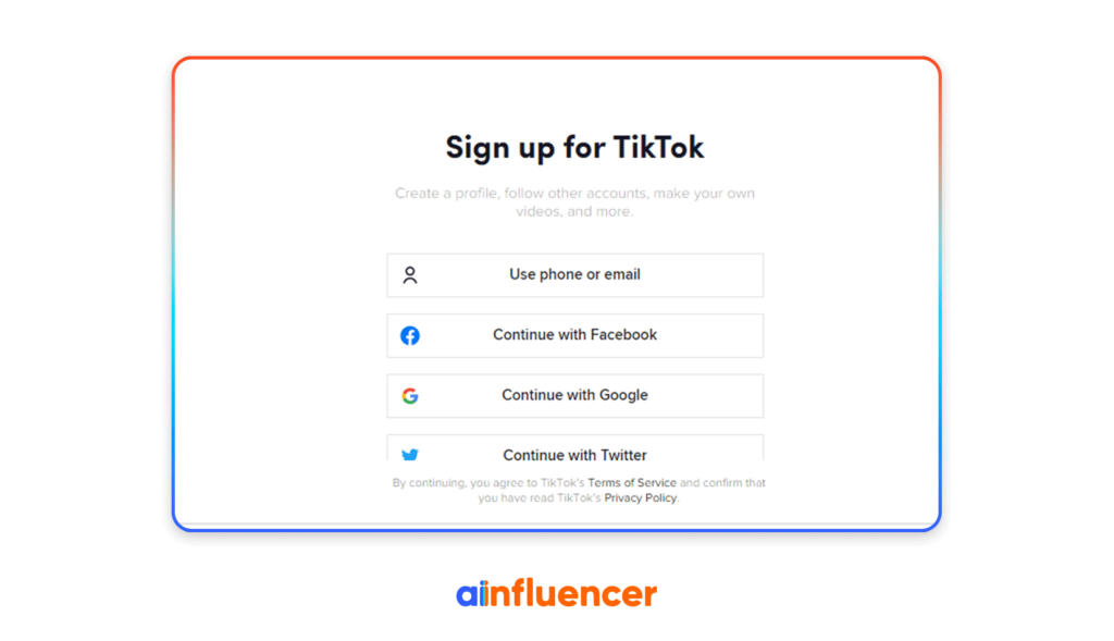 Sign up on TikTok