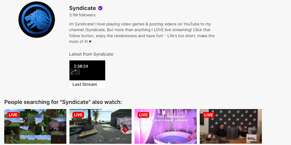 Syndicate is one of the most popular Twitch influencers