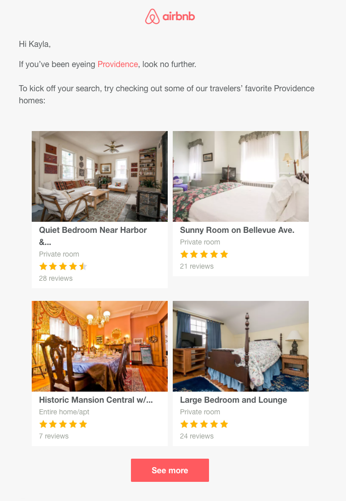 Airbnb email marketing example