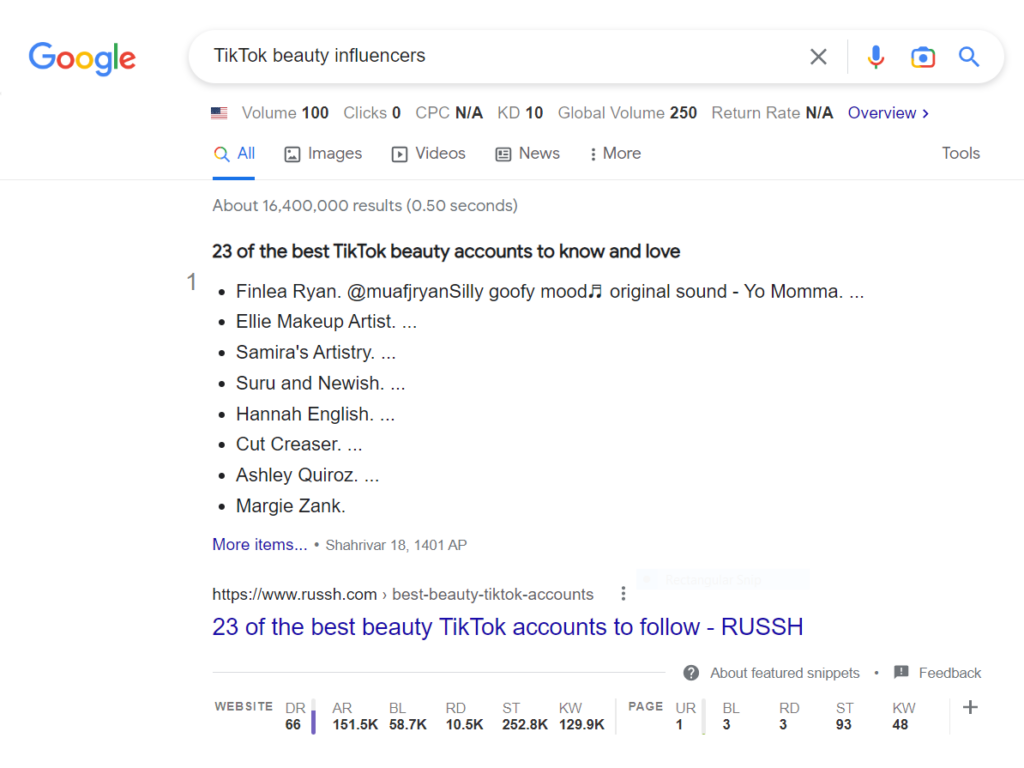 Find TikTok influencers via Google