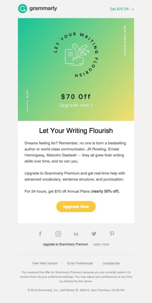 Grammarly email marketing example