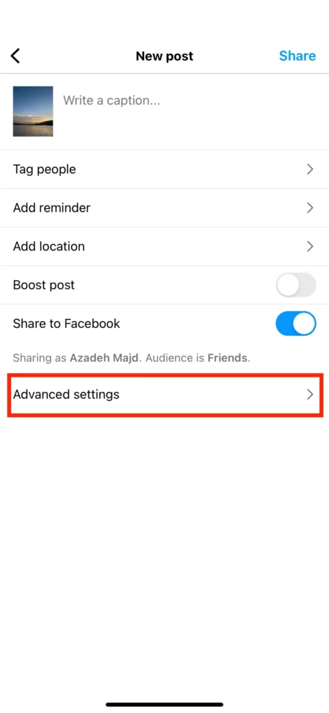 tap advanced setting