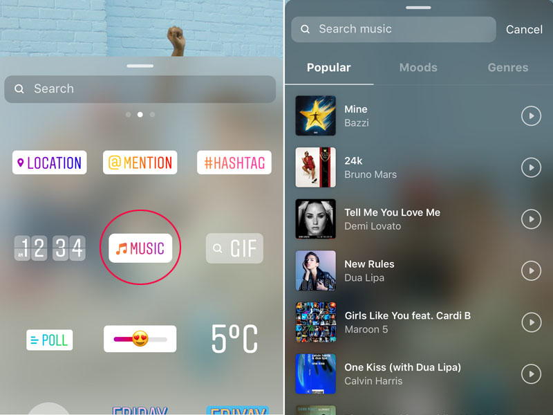 add music to instagram story with sticker
