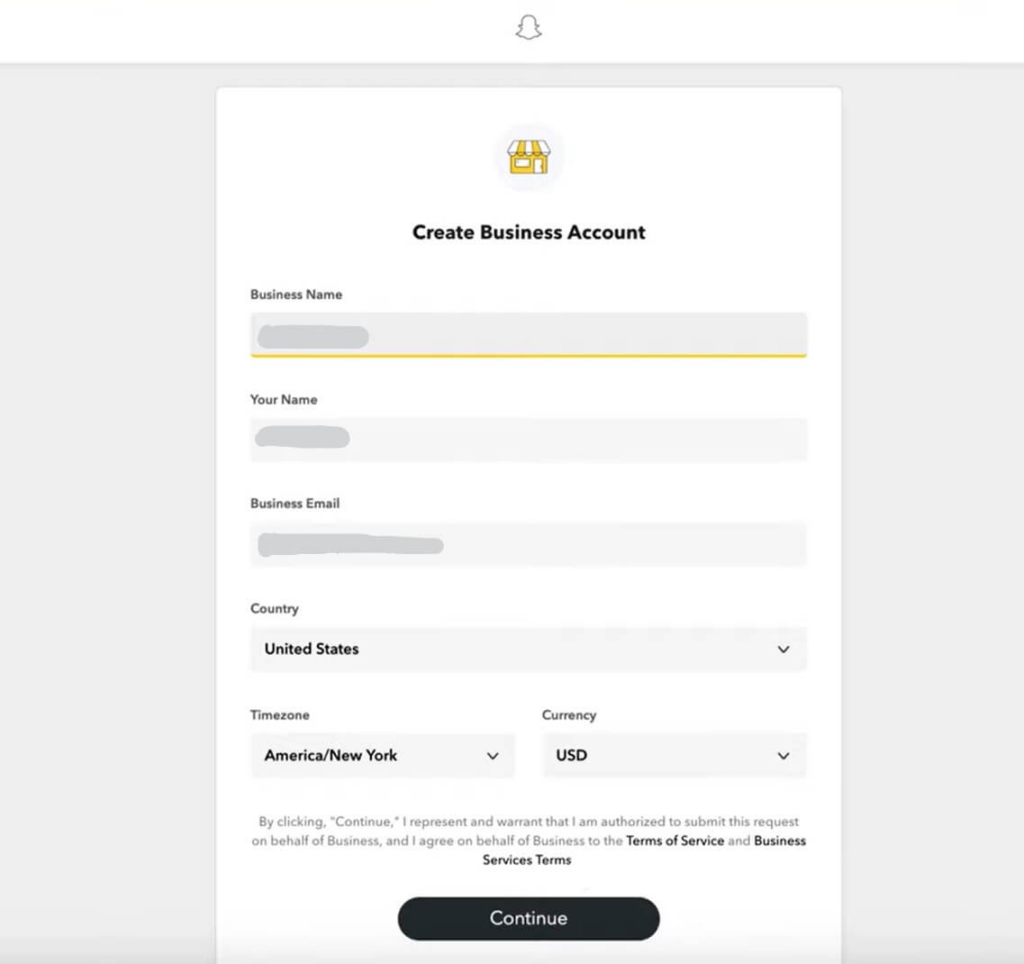 Sign Up on Snapchat business