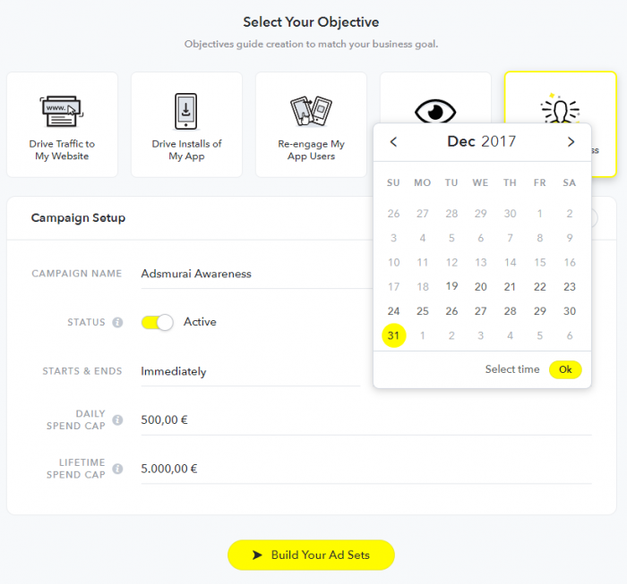 Snapchat marketing - Campaign Set Up