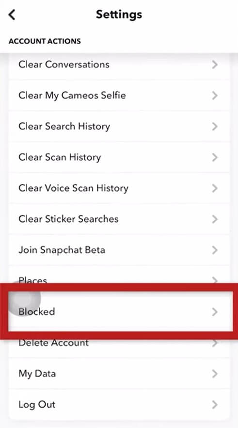 Tap on Blocked on Snapchat