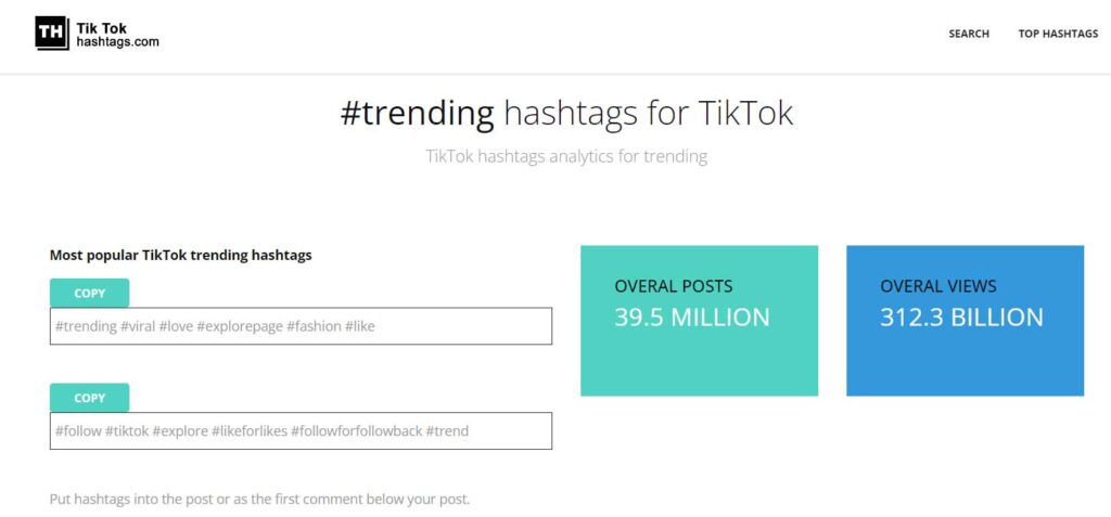  Home page of TikTok Hashtags 