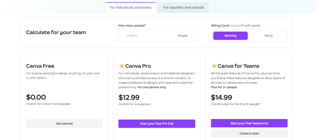 Canva Pricing