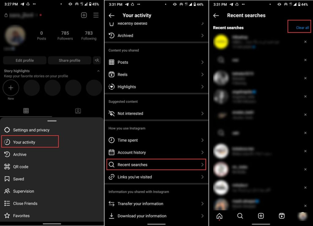 Clear Search History On Instagram