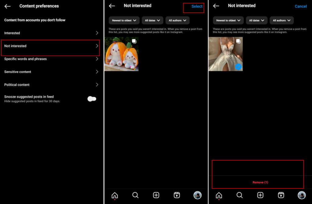 Remove Not Interested Content