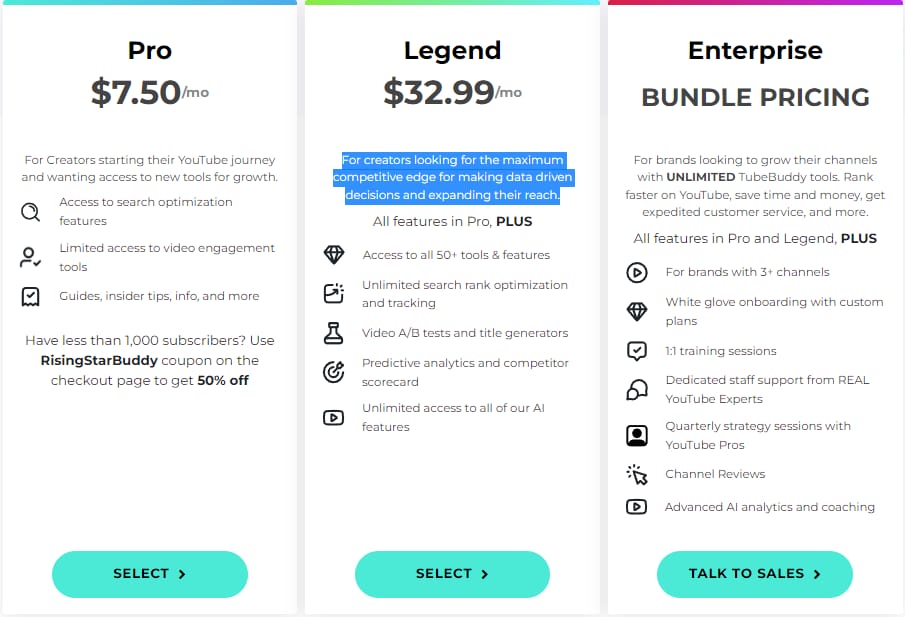 TubeBuddy Pricing