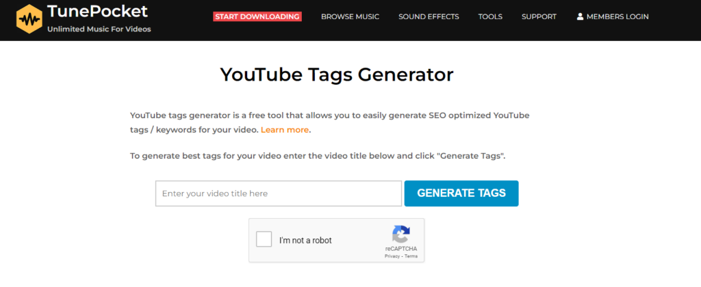 TunePocket YouTube Tag Generator