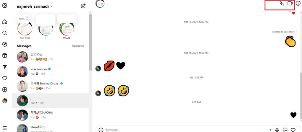 How to Call on Instagram Website (Step 3)