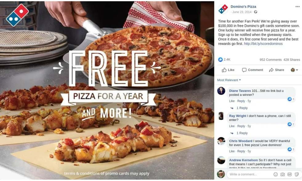 Domino Pizza giveaway example
