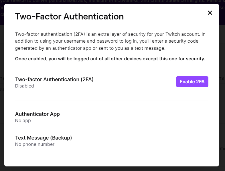 Enable Two-Factor Authentication on Twitch