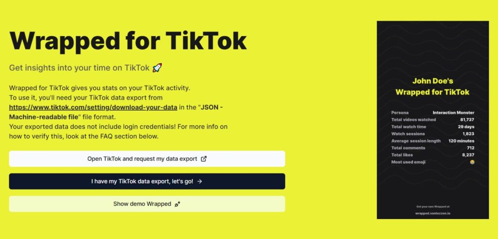 Wrapped For TikTok Website