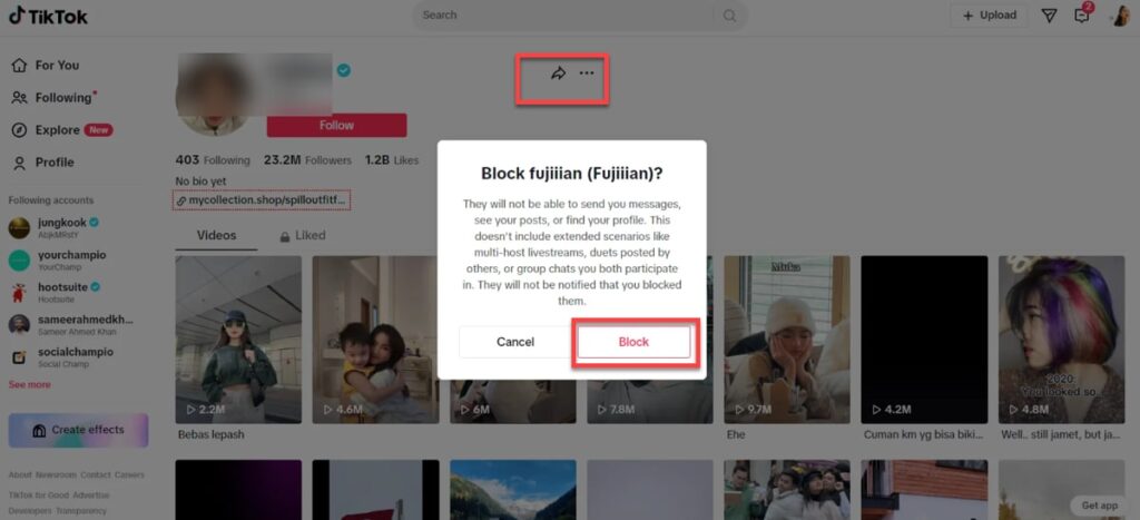 Block Someone On TikTok Desktop