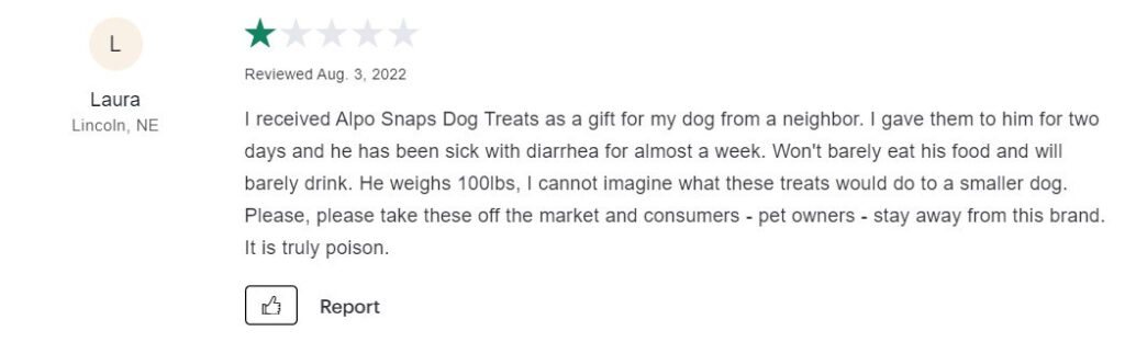 A negative review of Alpo Dog Food on Consume Affairs website