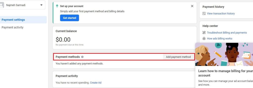 Click 'Add Payment Method' in the Payment Methods box