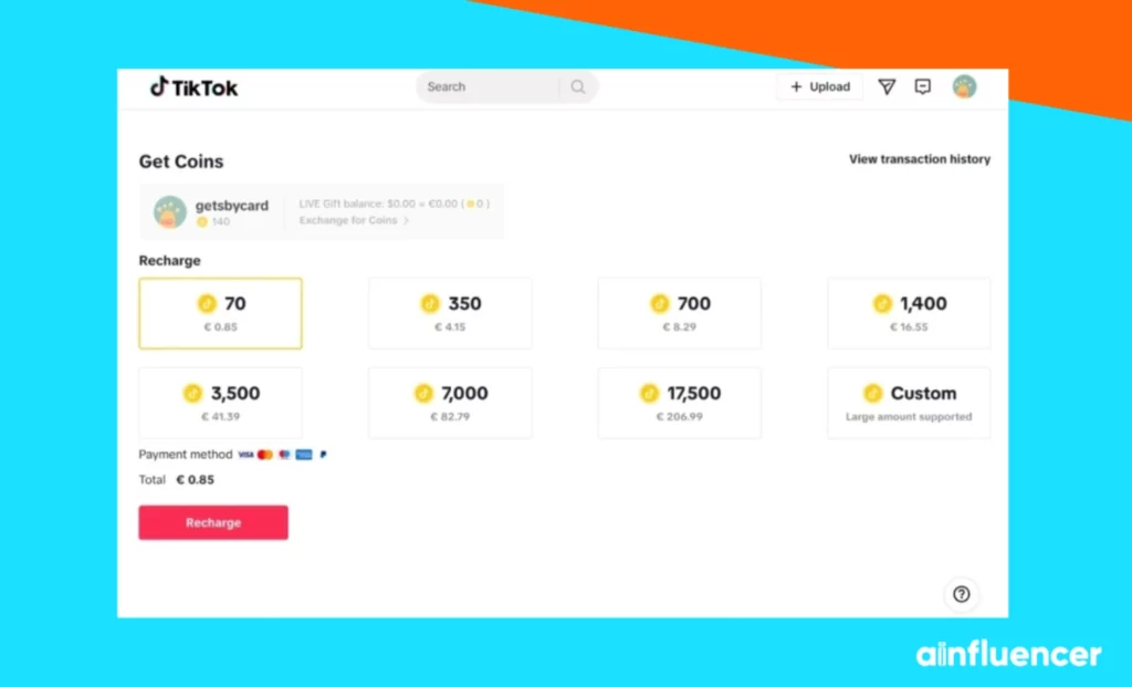 Buy TikTok coins Within The Website 