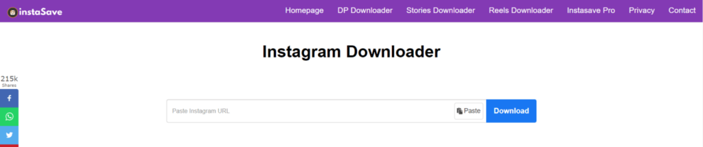 InstaSave photo downloader homepage